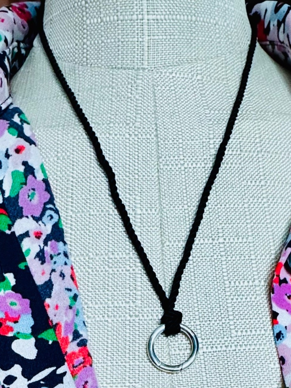 🖤 NEW Retired Tiffany & Co Silk Cord Silver Round Clasp Necklace, 30 inches - Picture 4 of 4